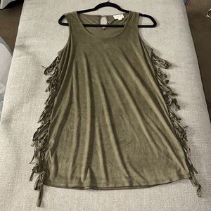 LA Hearts sz small Olive green suede fringe muscle top